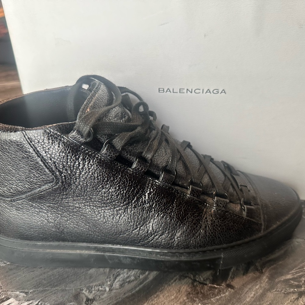 Balenciaga Men’s Black Textured Leather High-Top Sneaker
